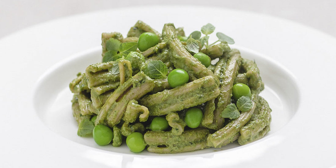Sorghum Casarecce with Pea Pesto and Basil