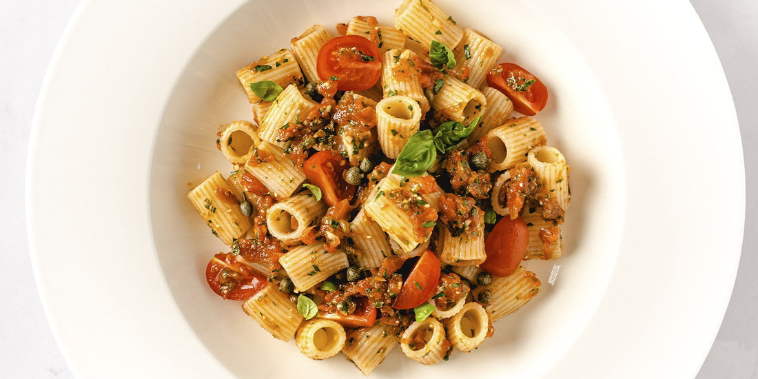 White Corn Mezze Maniche with Pesto Pantesco